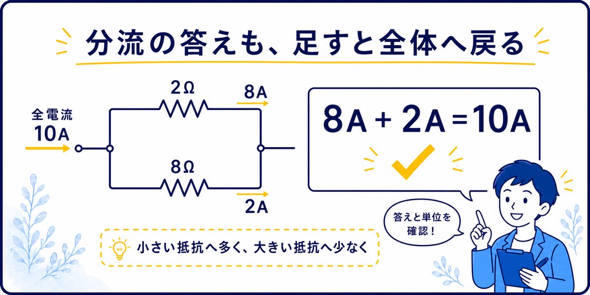 分流した8Aと2Aを足して10Aへ戻る確認図