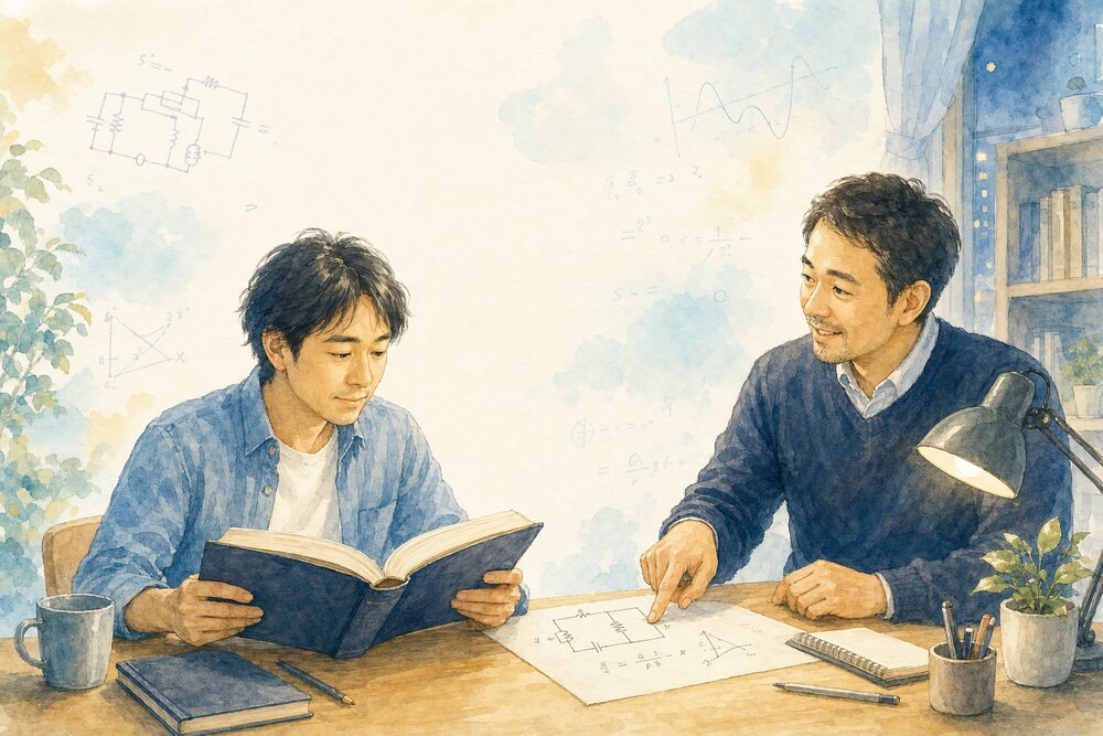 二人で図面を見ている